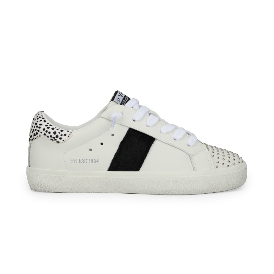 Women Vintage Havana Low Tops | Raelyn-White Black Studs