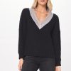 Women Vintage Havana Sweaters | Black & Heather Grey High Low Varsity Sweater