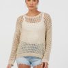 Women Vintage Havana Sweaters | Beige Gold Open Knit Lurex Sweater