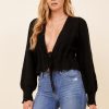 Women Vintage Havana Sweaters | Black Lace-Up Balloon Sleeve Sweater