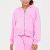 Women Vintage Havana Hoodies | Pink Solid Crop Zip Hoodie
