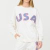 Women Vintage Havana Sweatshirts | White W/Blue Applique French Terry Crewneck