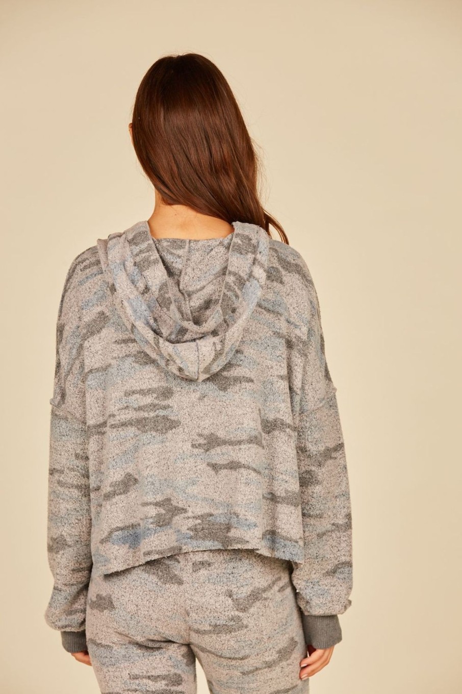 Women Vintage Havana Sweatshirts | Grey Camo Print Cozy Fleece Hoodie