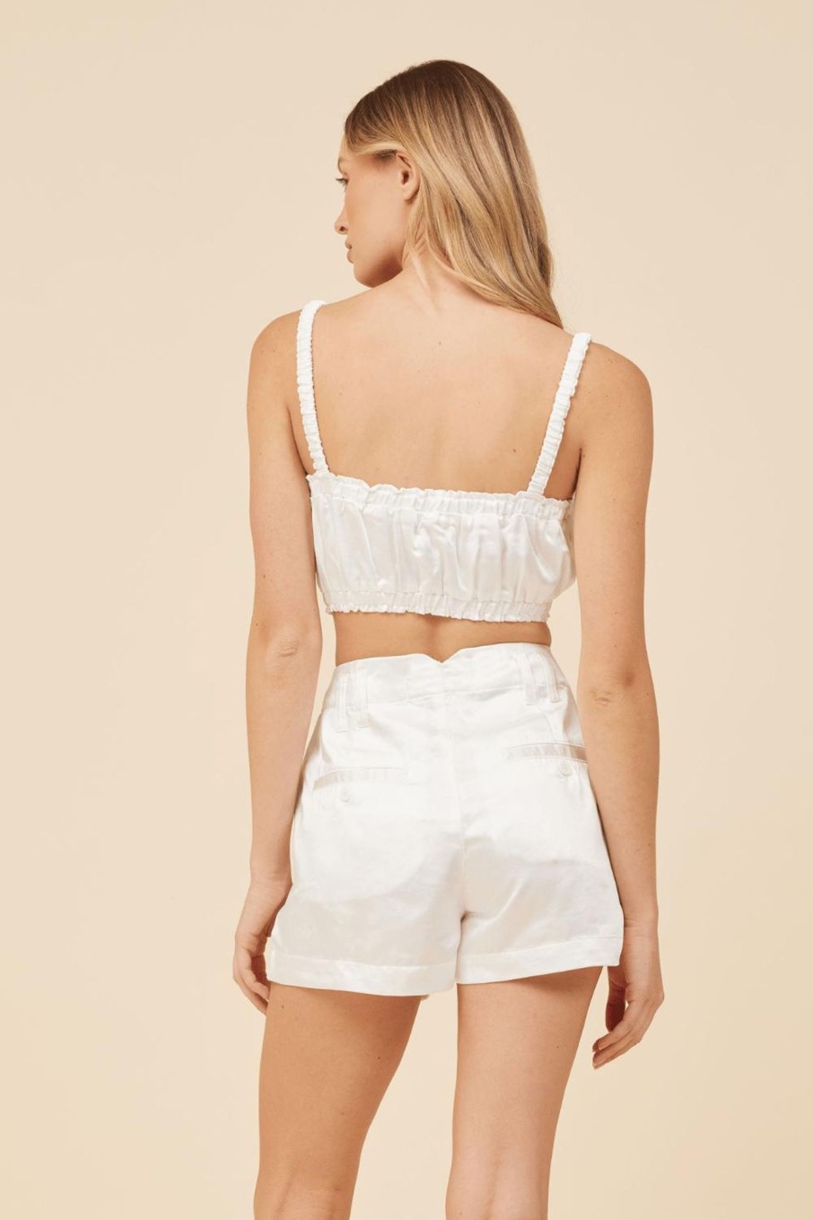 Women Vintage Havana Shorts | Ivory Heavy Satin Bra Top