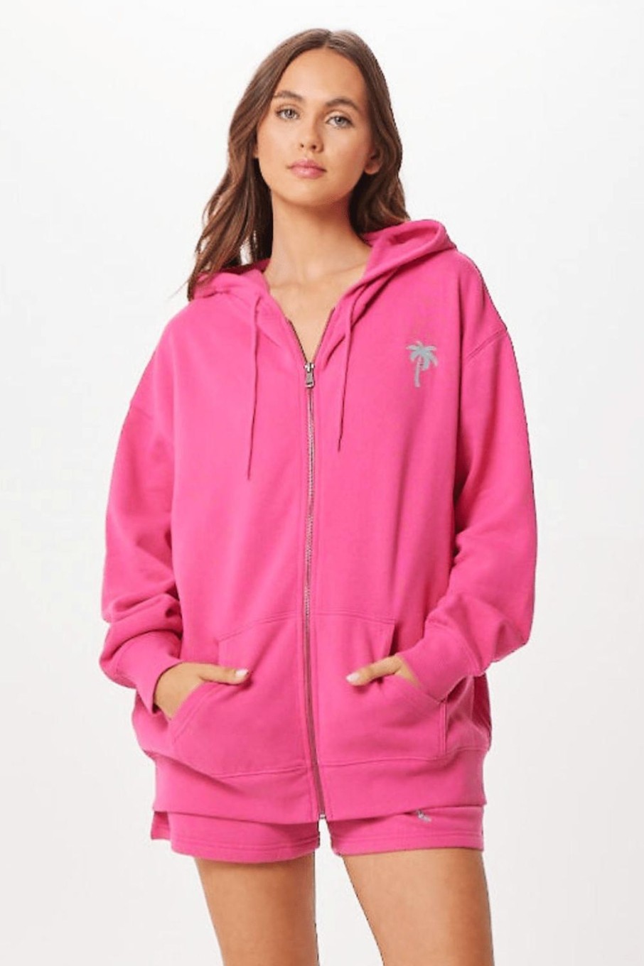 Women Vintage Havana Sweatshirts | Hot Pink Palm Beach Jet Setter Surf Wash Zip Up