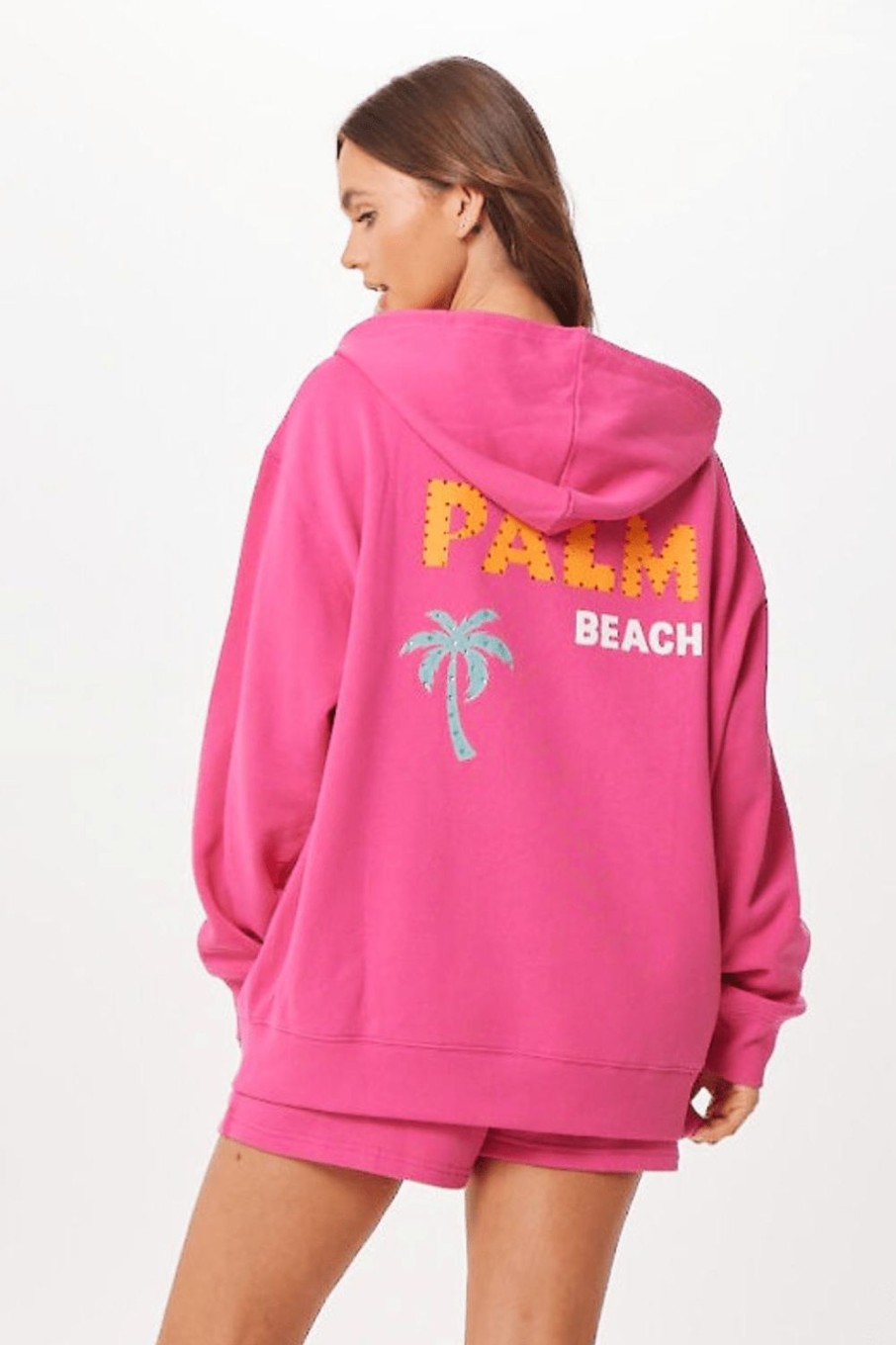 Women Vintage Havana Sweatshirts | Hot Pink Palm Beach Jet Setter Surf Wash Zip Up