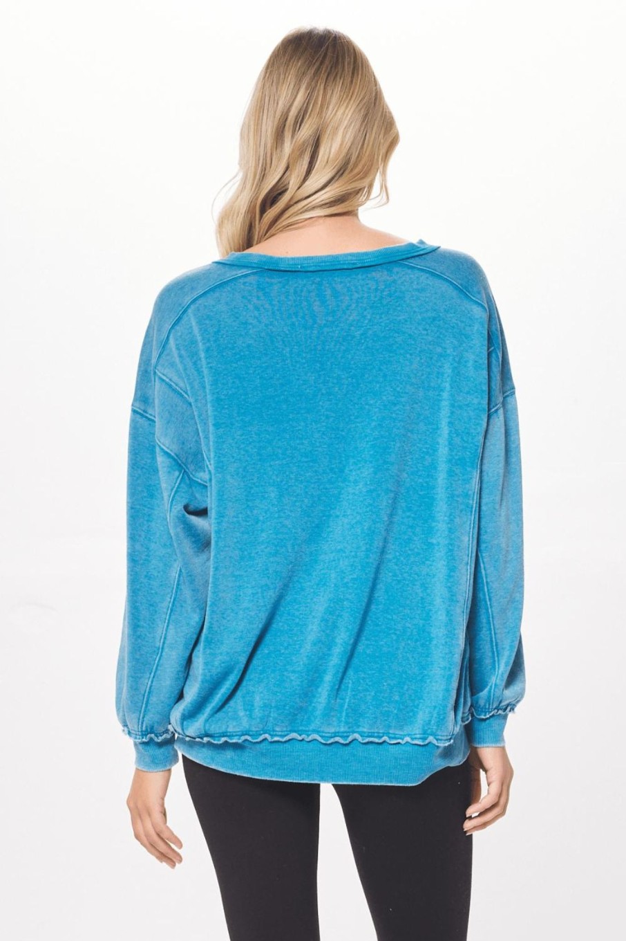 Women Vintage Havana Sweatshirts | Anchor Blue Oversized Crewneck